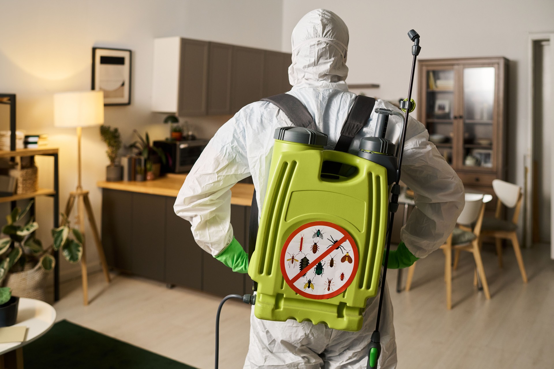 Worker Disinfecting Room From Insects